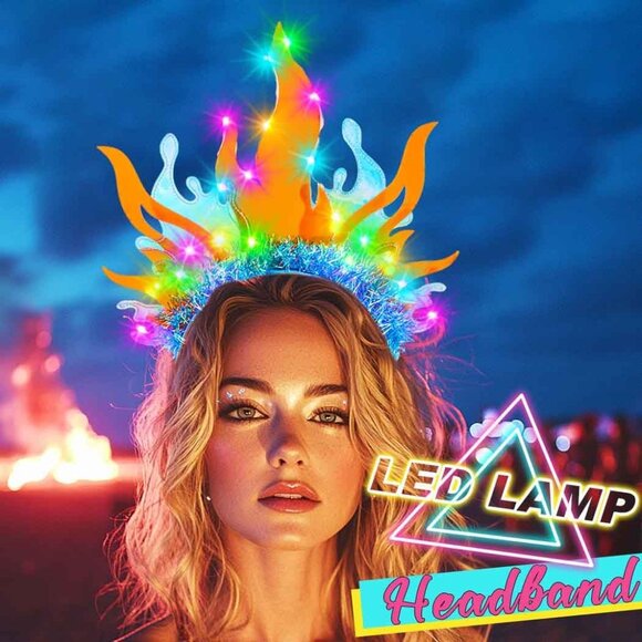 Light Up Flame Headband Glow Fire Costume Hair Accessories for Women - Picture 5 of 6